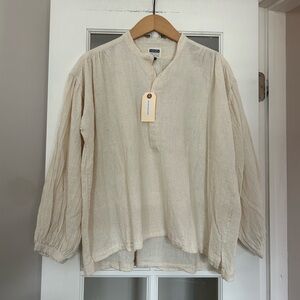 NWT Uqnatu Peasant Blouse Natural Khadi Button Up Tan Size XS/S